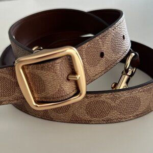 NWT Coach Reversible Strap In Signature Canvas Gold/Tan/Brown $98